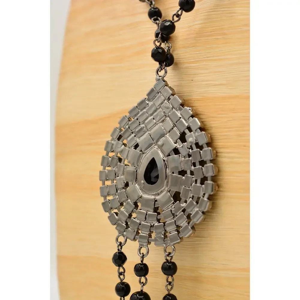 Coldwater Creek Vintage Black Rhinestone Teardrop Tassel Statement Necklace BinY